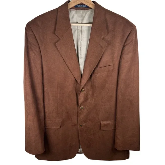 Brandini Men Brown Faux Suede Microfiber‎ Blazer Sport Coat 42L Made in Canada