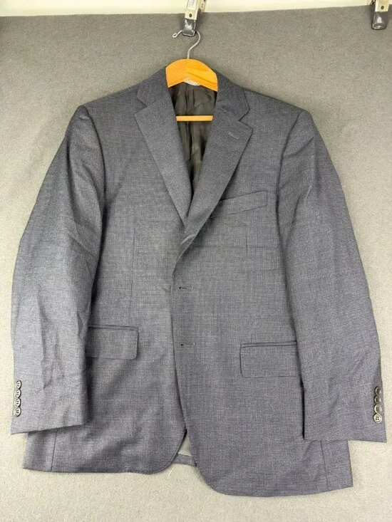Canali Mens Gray Blazer Jacket Houndstooth Notch Lapel Double Vented Italy Made