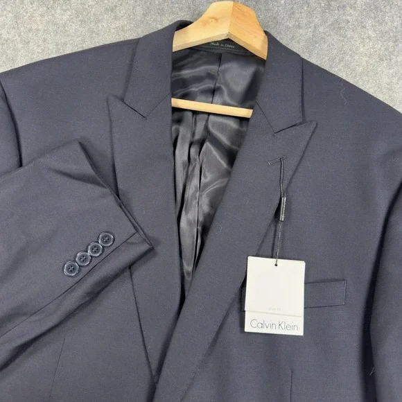 Calvin Klein Blazer Mens 44L Navy Blue Wool 2 Button Slim Fit Jacket