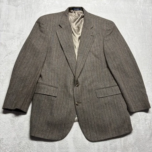 Vintage Chaps Ralph Lauren Blazer Mens 44T Wool‎ Herringbone Stripe Sport Coat