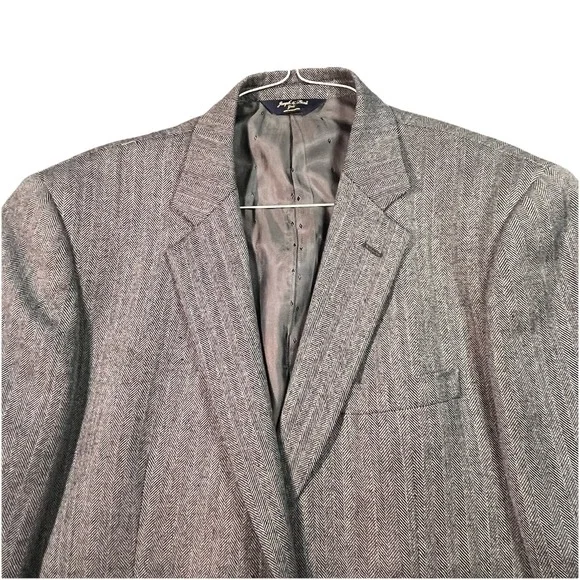Joseph & Feiss Gold Blazer Mens 44 Long‎ Gray Herringbone Lambswool Sport Coat