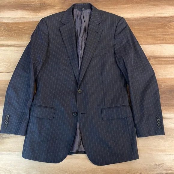 Brooks Brothers Sport Coat Mens 38R Pinstripe 2 Button Blazer‎ Jacket Gray Blue