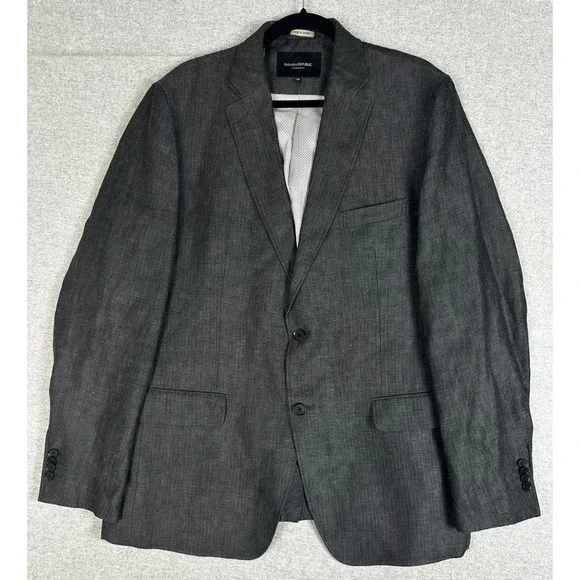 Banana Republic Linen‎ Blazer Mens 44R Charcoal Herringbone Tailored Fit
