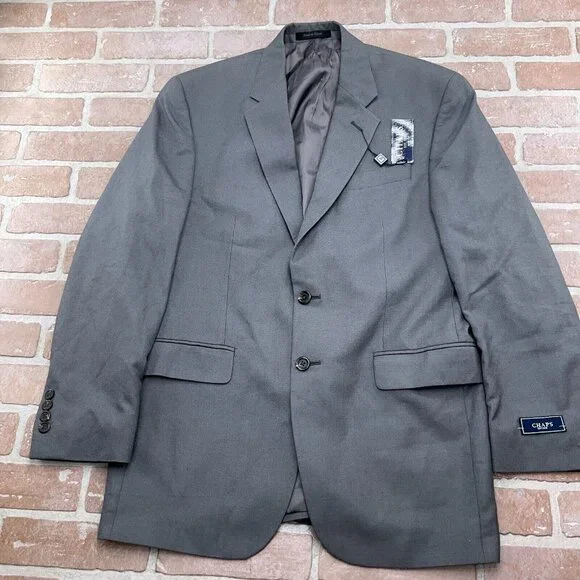Chaps Blazer Men 38R Gray Herringbone Linen Blend Classic Career Suit Jacket NWT