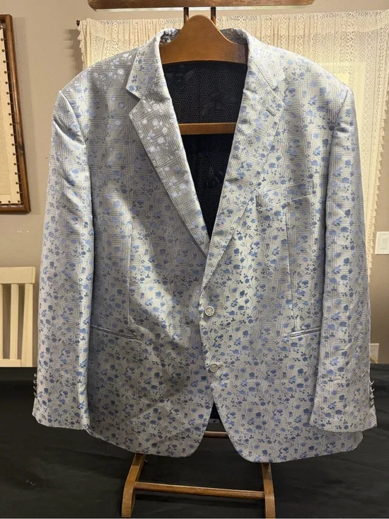 Tallia Men’s Blue Floral Honeycomb Bee Lined Blazer Jacket 54L Polyester Rare