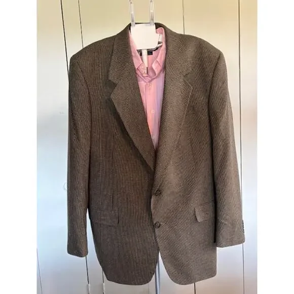 Versini Jacket Mens 44L 100% Silk Vintage Sports‎ Coat Blazer Brown/Black