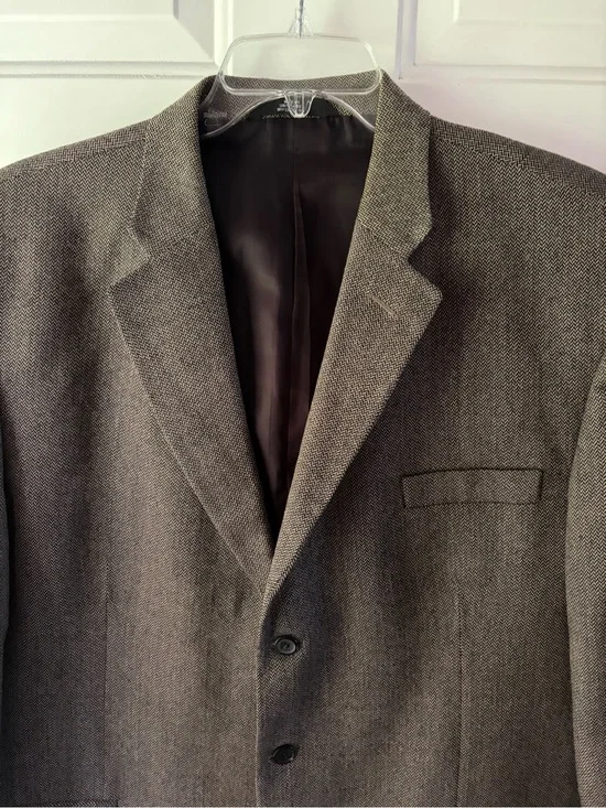 Haggar 100% premium lambswool grey black cream Herringbone Sport Coat blazer 48L