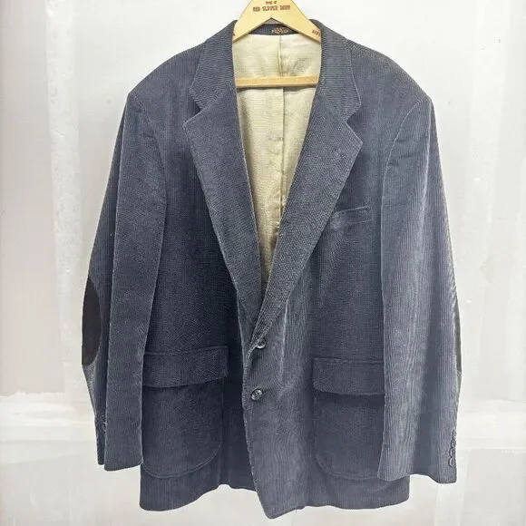 Vintage Woolrich Gray‎ Corduroy Men’s Blazer w/ Brown Elbow Patches 46L 60s 70s