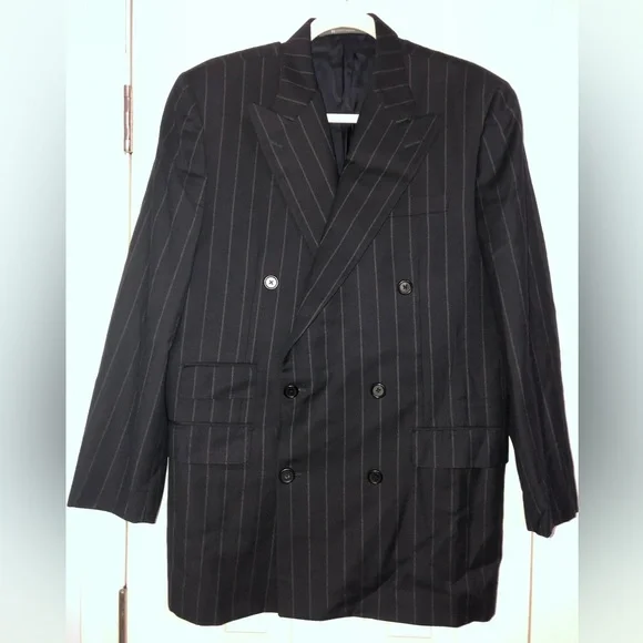Hickey freeman suit jacket Black with stripes 42R wool *see description‎