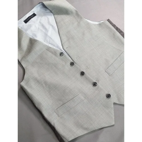 Tommy Hilfiger Mens Grey 100% Worsted Wool Suit Vest Size S‎ 5-Button Formal