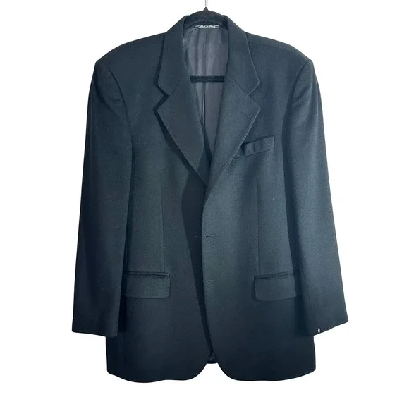 Movimento Mens Black Wool Blazer‎ Jacket Made in Italy Two Button Sport Coat 44R