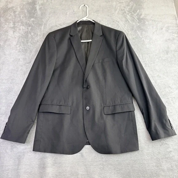 H&M Men Regular Fit Suit Jacket Blazer‎ Black Polyester Viscose US 44R Career