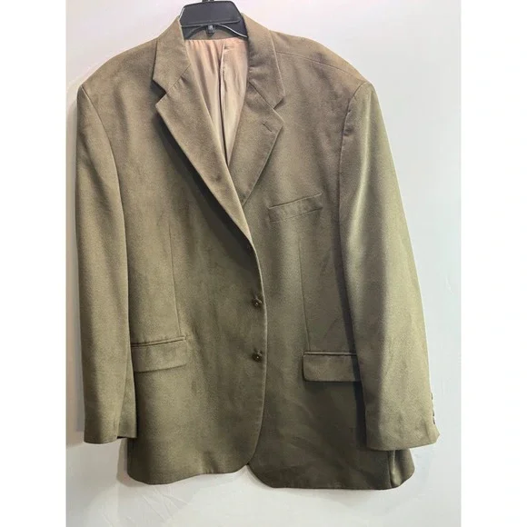 Chaps‎ Ralph Lauren Mens 50L Olive Green Faux Suede Two Button Blazer Sport Coat