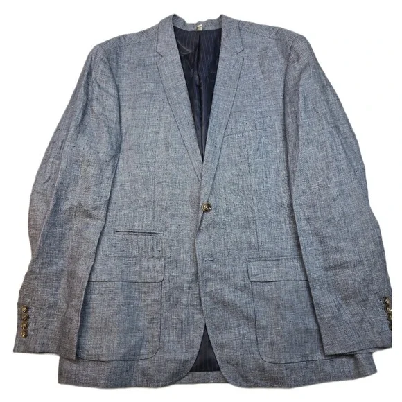 Baird McNutt Linen Murano Blazer Mens XL Blue Slim Fit‎ Sport Coat Jacket
