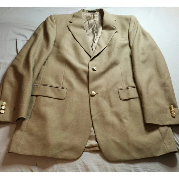 VintageJack Nicklaus Tournament Series Blazer Mens 42L Tan Wool Blend Gold Bear