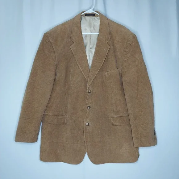Vtg Corduroy Blazer Jacket Mens 48R Brown Cotton 3-Button‎ Collar Pocket Grandpa