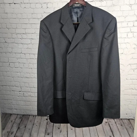 Jeffrey‎ Banks Couture Mens 44L Black Pinstripe 100% Wool 3-Button Blazer Jacket