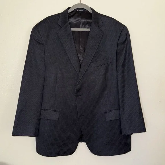 Hart Schaffner Marx Blazer Mens‎ 48R Wool Pinstripe Black Suit Jacket Sport Coat