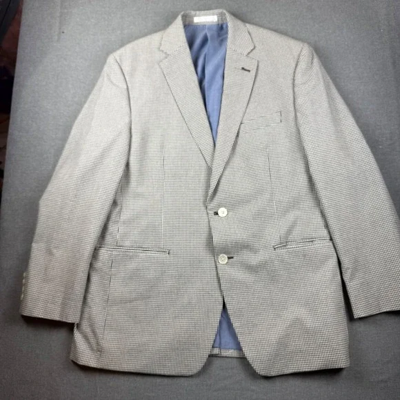 Lauren Ralph Lauren Men's Gingham Blazer Jacket 42R Black White Dobby Sport Coat