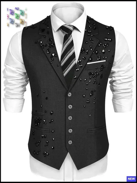 Slim Fit Beaded Suit Vest Formal Casual Wedding Business Waistcoat Lightweight