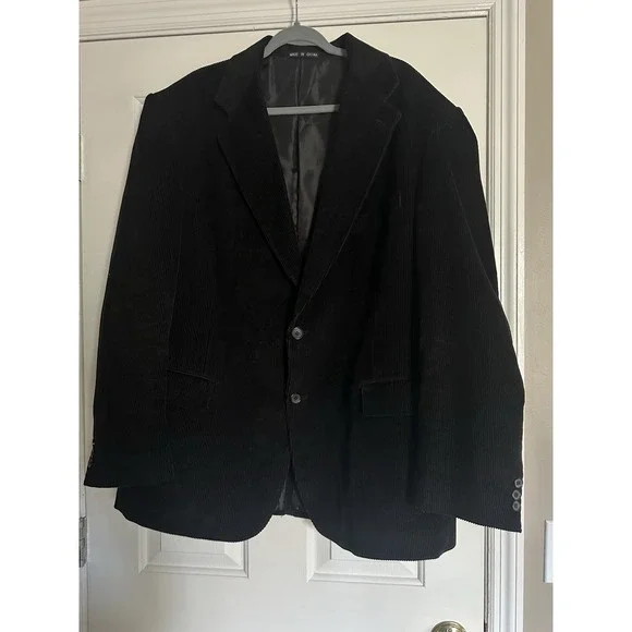 New England Corduroy Men's Jacket Blazer Sport Coat Size 48L Black Cotton Lined‎