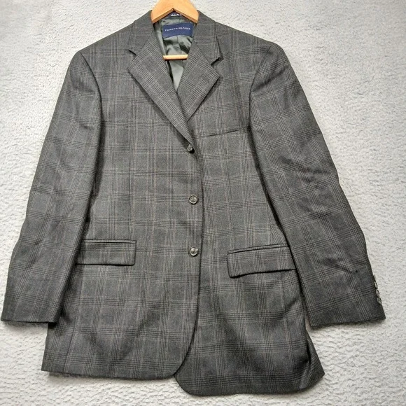 Tommy Hilfiger Blazer Mens 42R Gray Wool Glen Plaid Sport Coat Notch Lapel Lined