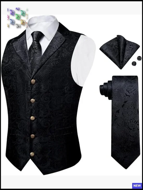Silk Paisley Suit Vest Set Classic Elegant Formal Wedding Party Tuxedo Waistcoat