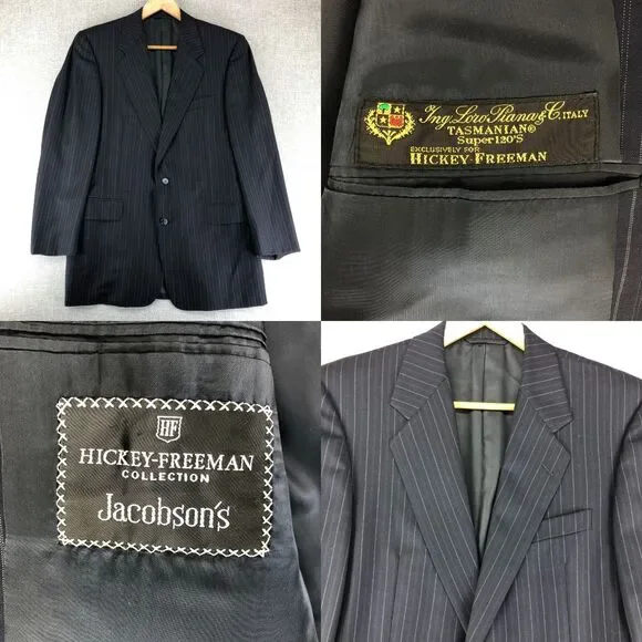 Hickey Freeman Blazer‎ Loro Piana Tasmanian 120s Wool Navy Pinstripe Jacket 41L