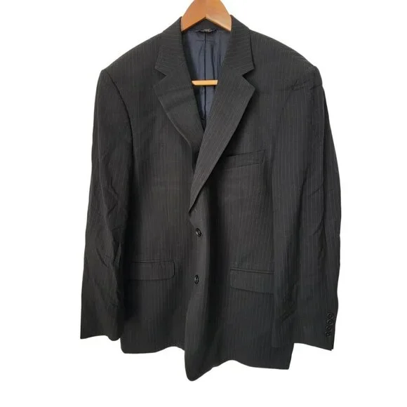 Men's Brooks Brothers 346 Stretch‎ Suit Jacket Blazer Black Pin Stripe 46R