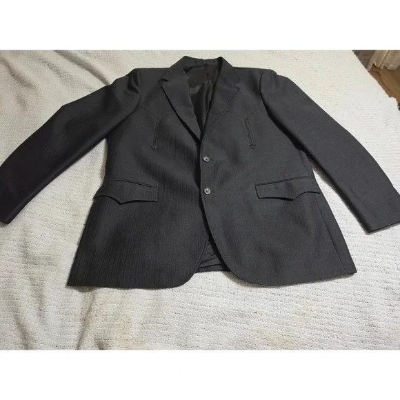 Circle S Ranch Western Wear Black Pinstripe Blazer Sport Coat Mens 46R Made USA