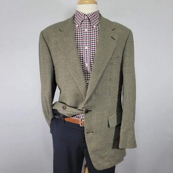 VTG Chaps Ralph Lauren Men's Sport‎ Coat Blazer Beige Houndstooth Wool Sz 42L
