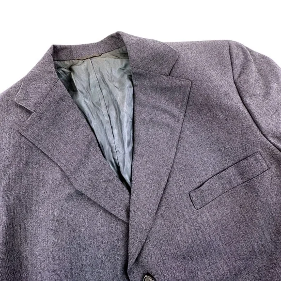 Griffon Clothes Mens 46L Blazer Jacket Gray Herringbone Virgin Wool‎ Suit Coat