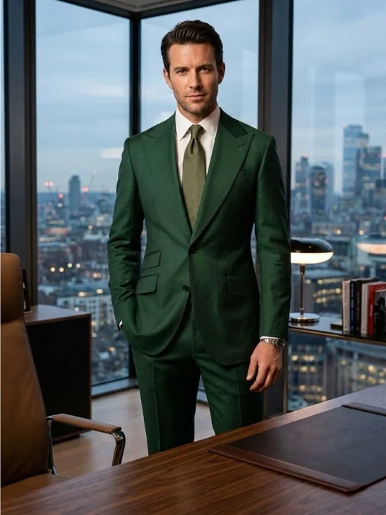 Emerald Green Men's Two-Piece Suit luxury suit Made in Italy