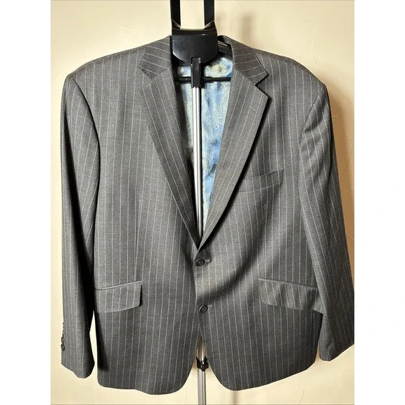 Dormeuil Gray Striped Blazer Suit Jacket Blue Gold‎ Paisley Lining