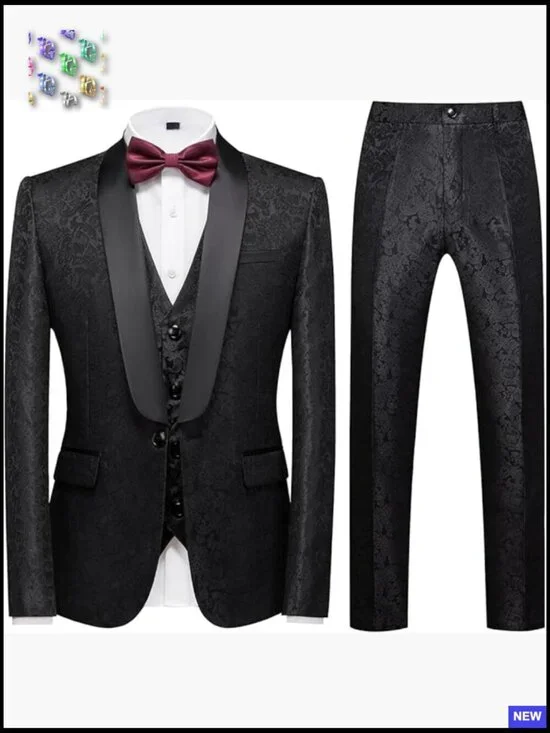 Slim Fit 3 Piece Tuxedo Suit Set Paisley Shawl Lapel Prom Wedding Formal