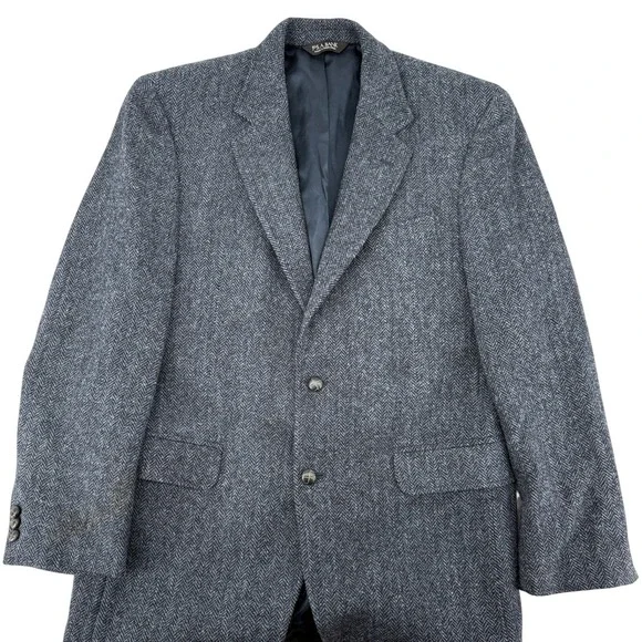 Jos A Bank Harris Tweed Grey Herringbone Wool Blazer Sport Coat 41L Mens Long