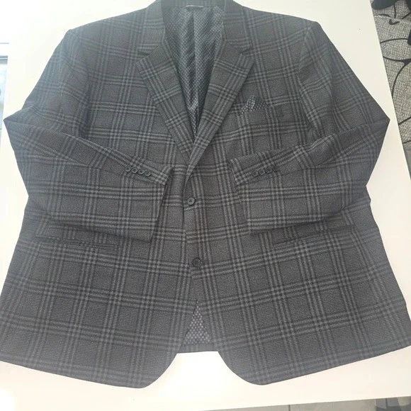 Oak Hill DXL Mens Grey Glen Plaid Blazer Jacket 3XL 54R 56R Two Button Stretch