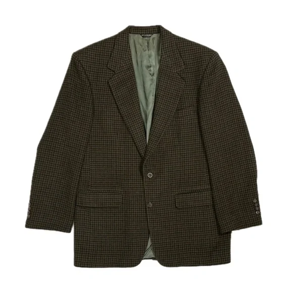 Vintage 80s Union Made Bill Blass‎ camel hair Brown houndstooth blazer men’s 44L