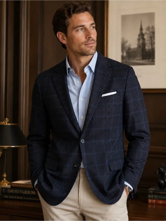 ERMENEGILDO ZEGNA Trofeo Wool Windowpane Sport Coat Blazer 54L / US 44L