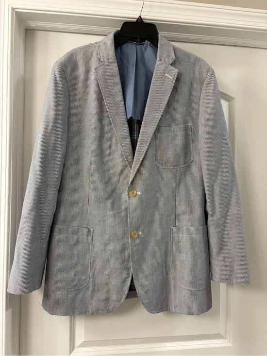 Ralph lauren 100% cotton blue blazer sport coat 42L pinstripe