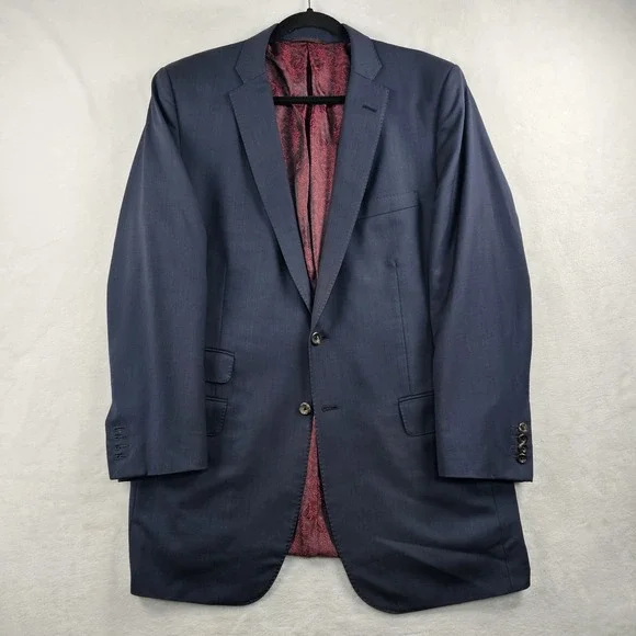 Holland & Sherry Bespoke Blazer Mens 44L Navy Blue Jacket Coat Surgeon Cuffs