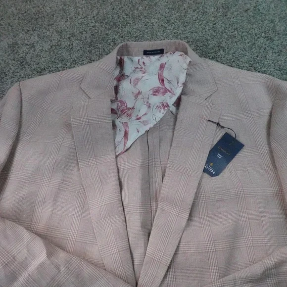 NEW Stafford Blazer Mens 50 Red Glen Plaid Linen Unstructured Sport Coat Jacket