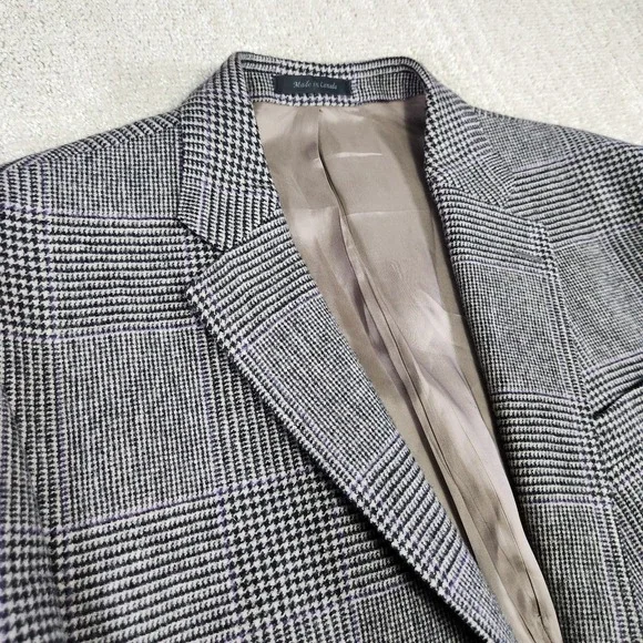 Vintage Ralph Lauren Blazer Men 44L Glen Plaid Tweed Sport Coat Wool Gray
