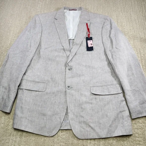 Tommy Hilfiger Blazer Men 46 Long 100% Linen Gray Unstructured NEW Lightweight