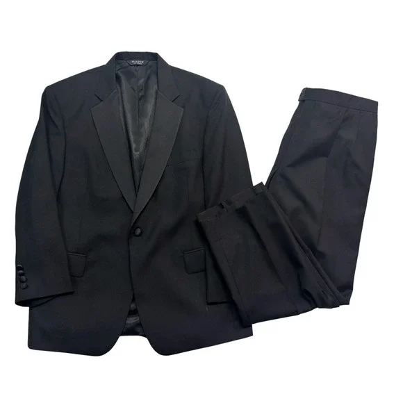 Jos A Bank 44S 38x29 Black Tuxedo 2pc Pant Suit Wool Formal Evening Dinner Tux