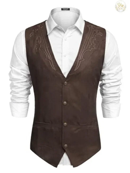 Suede Leather Cowboy Western Waistcoat Slim Fit Suit Vest