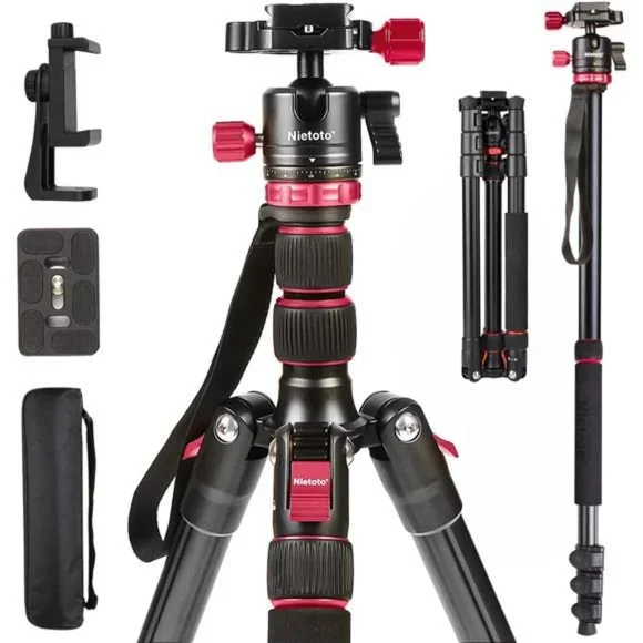 Camera Tripod, Aluminum Travel Tripod with 360 Panorama Ball Head