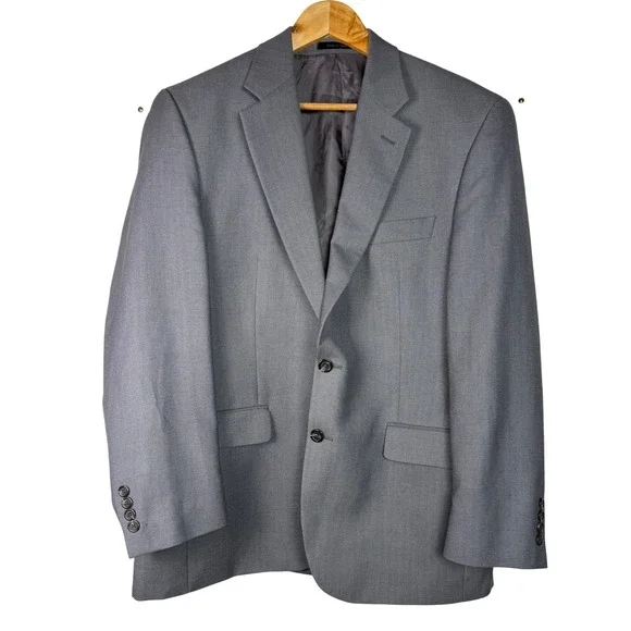 Chaps Suit Jacket Mens 42R Gray Linen Blend Two Button Blazer Regular Fit