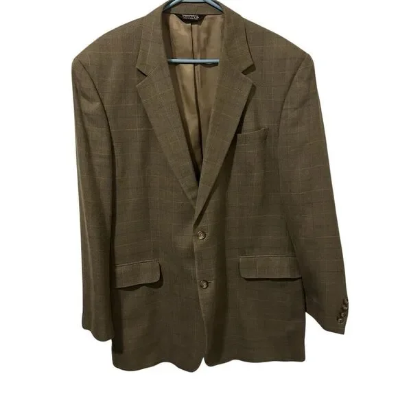 JOS A BANK mens gray PLAID silk + wool sport coat suit jacket blazer 46L