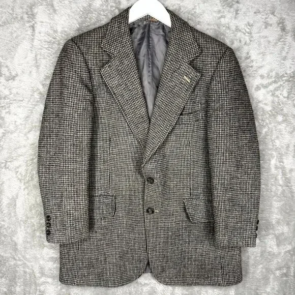Vtg Harris Tweed Blazer Mens 42R Gray Scottish Virgin Wool Hand Woven The Bay